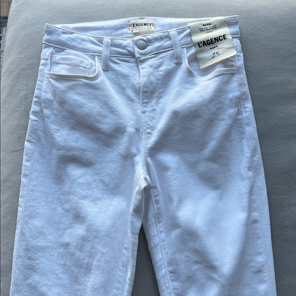 New L'AGENCE Ruth High-Waisted Straight Jeans in Blanc Size 25 - Picture 3 of 6
